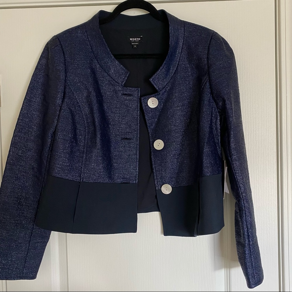 Worth Navy Raffia and Doubleface Jacket - Picture 3 of 9